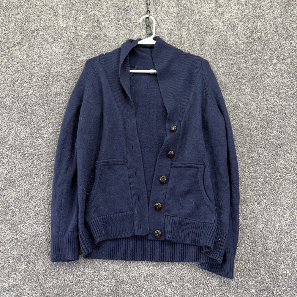 Cynthia Rowley Cardigan Womens Large Navy Blue Merino Wool Blend Shawl Collar L